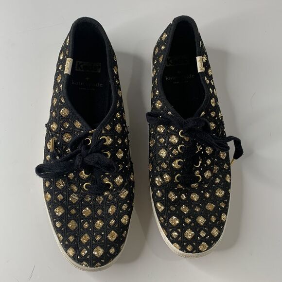 Keds by Kate Spade black woven gold glitter sneakers - Picture 2 of 10